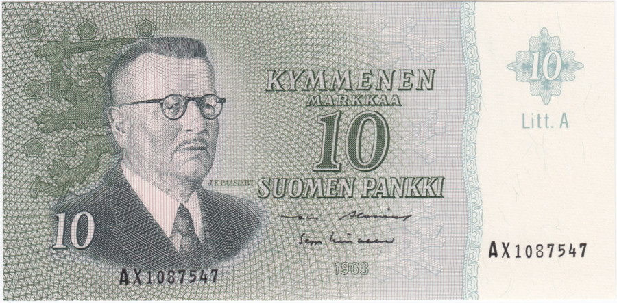 10 Markkaa 1963 Litt.A AX1087547 kl.9